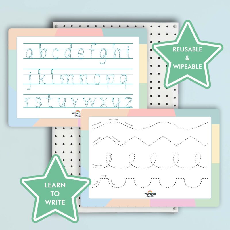 PRE WRITING MATS - LEARN TO WRITE NAME, NUMBERS, SHAPES