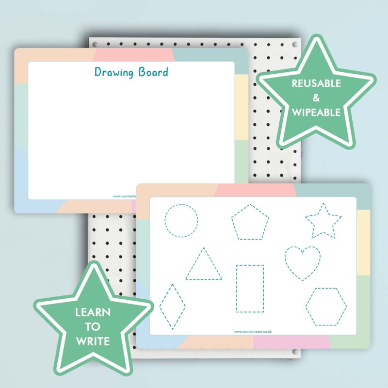 PRE WRITING MATS - LEARN TO WRITE NAME, NUMBERS, SHAPES